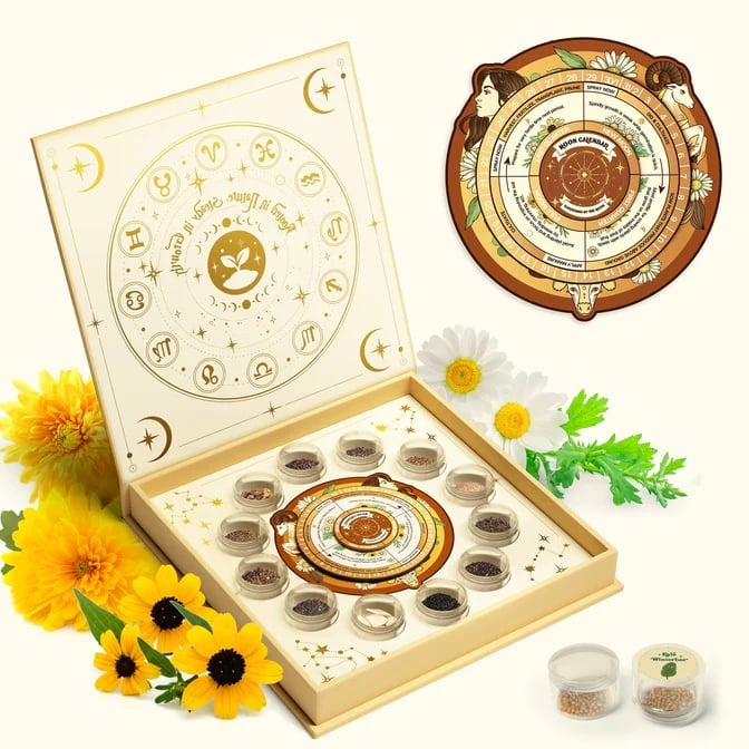 🔥LAST DAY 50% OFF💥Zodiac Seed Bank with Moon Calendar Gardening Gift 🌙 Moon-Guided Gardening Instructions Included