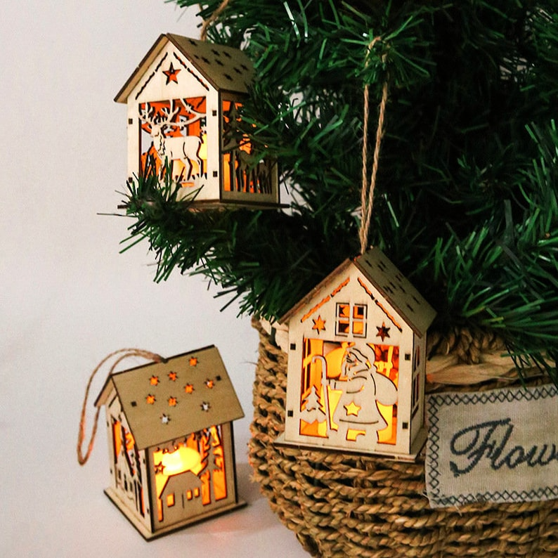 Christmas Decoration Hanging Glowing Mini Cabin Night Light