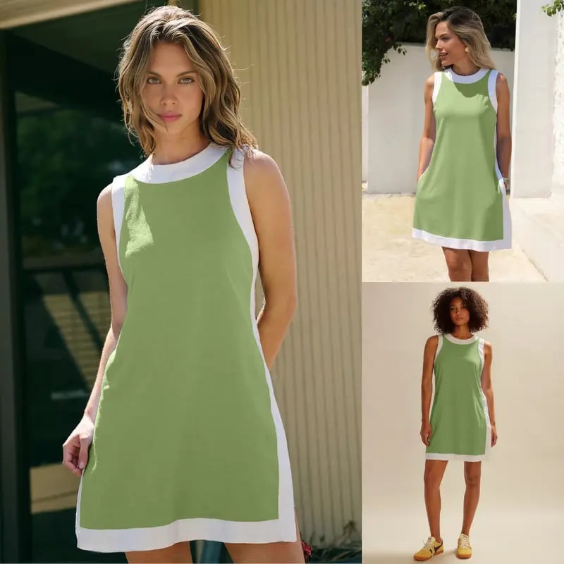 Last Day Promotion 70% OFF - 🔥Women's 2-Piece Sets Color Block Crewneck Sleeveless Top + Skirt & Shorts w/ Pockets⚡Buy 2 Get Free Shipping