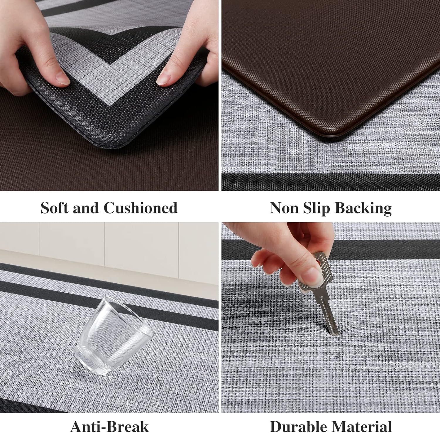 Mattitude Kitchen Mat [2 PCS] Cushioned Anti-Fatigue Non-Skid Waterproof Rugs Ergonomic Comfort Standing Mat for Kitchen, Floor, Office, Sink, Laundry, Black and Gray