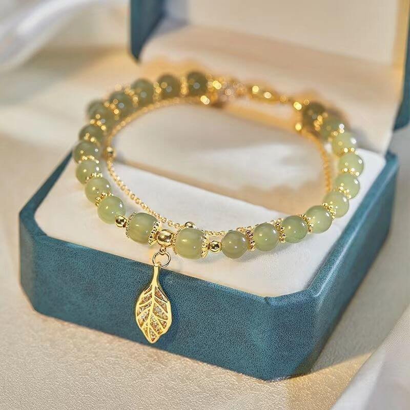 🔥Last Day Free Shipping 💞Hetian jade gold leaf bracelet🔥
