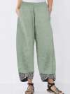 Women Printed Cotton Linen Splicing Irregular Solid Color Pants