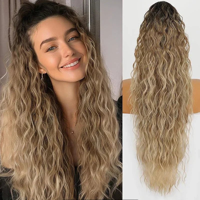 🎁Letzter Tag 49 % Rabatt🔥76cm gewellte, krauses Haarverlängerung mit Pferdeschwanz