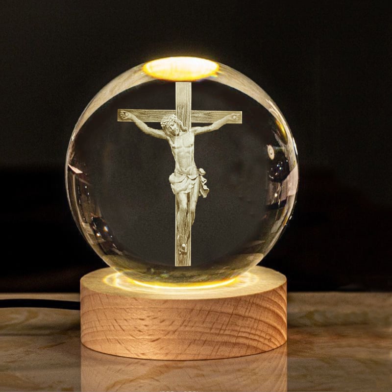 🎅Christmas Promotion 48% OFF-🎁- 3D Crystal Jesus Cross Figurine Statue Ball