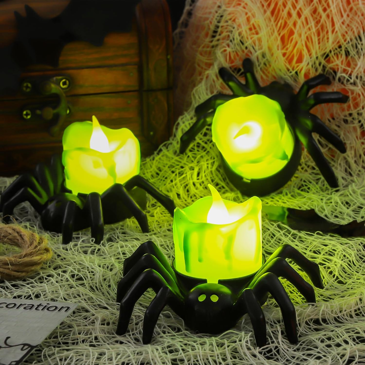 💥LAST DAY SALE 50% OFF💥Halloween LED Candle Lamp with Creepy Spider Decor