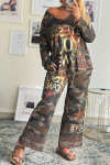Women's V-neck Long-sleeved Camouflage Casual Suit