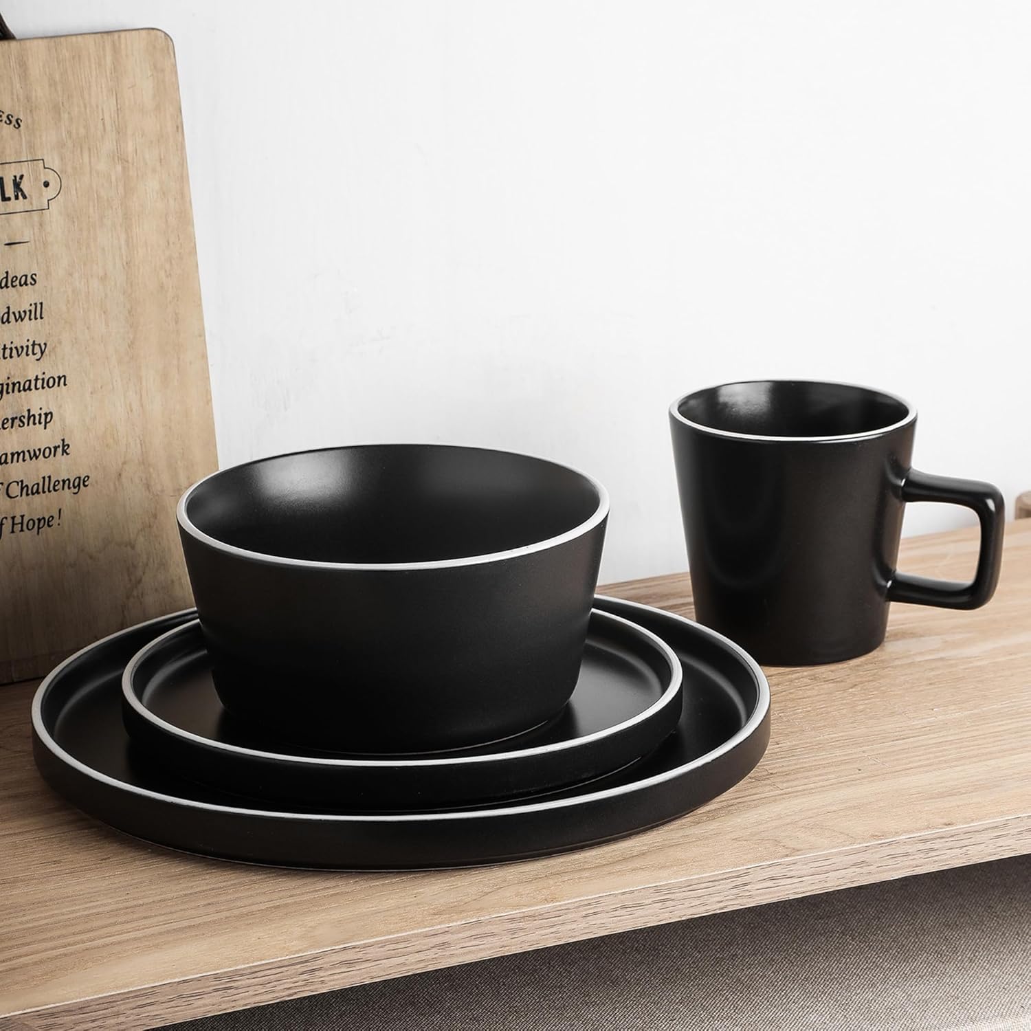 Stone Lain Coupe Dinnerware Set, Service For 4, Black Matte