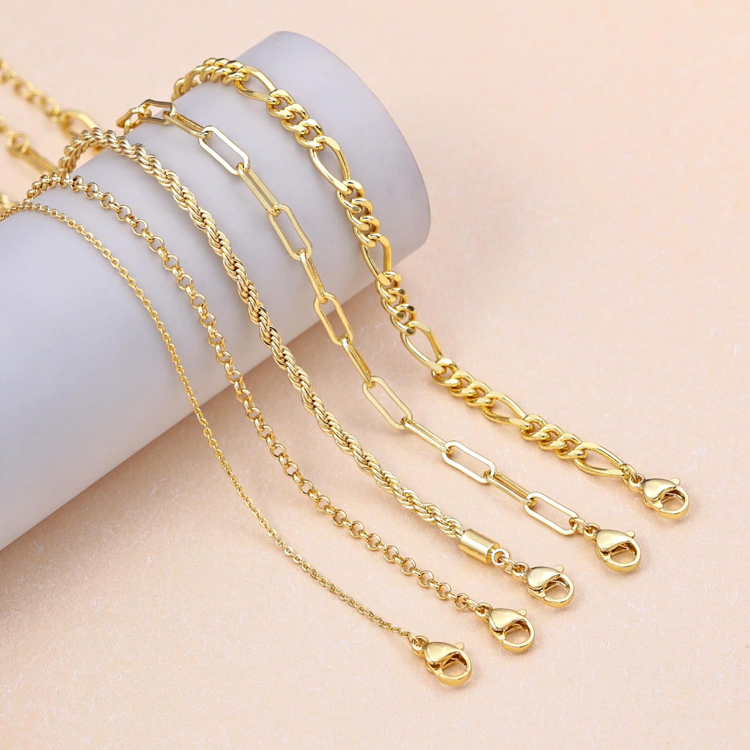 Moodear Gold Bracelet for Women 14K Real Gold Bracelet Sets for Women Dainty Snake Chain Bracelet Adjustable Cuban Link Bracelet for Women Cuff Bangle Gold Stackable Bracelets for Womens Jewelry Sets