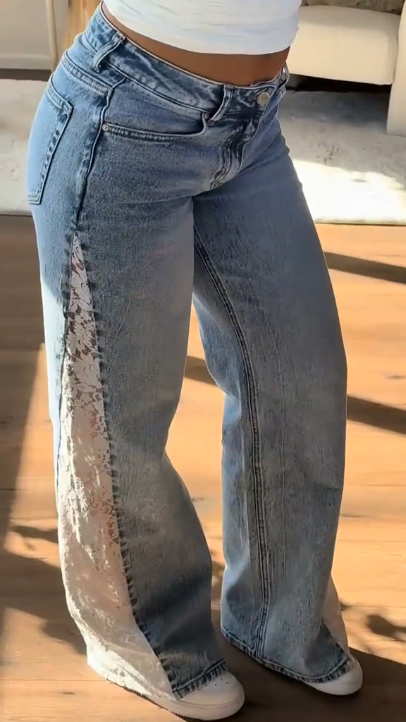 Women's Casual Jeans with Lace Panels