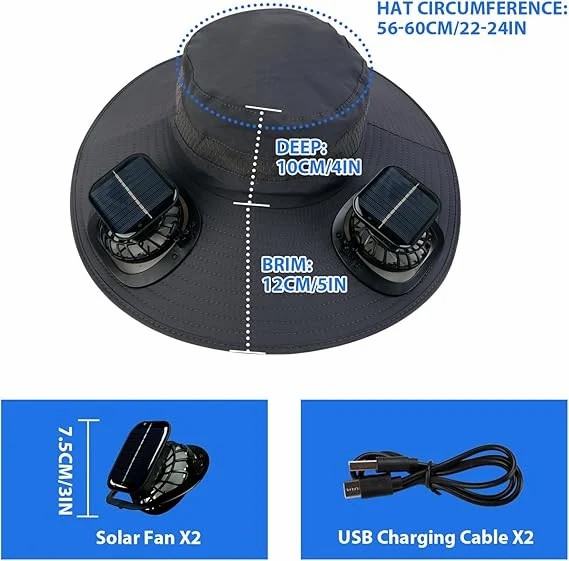 🔥Father's Day Sale 49% OFF - Wide Brim Solar Fan Outdoor Fishing Hat-Solar & USB Charging