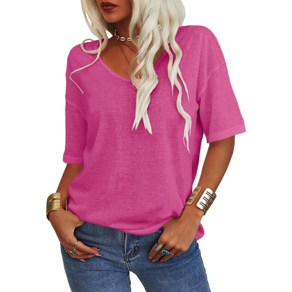🔥Letzter Tag Verkauf 49% Rabatt 🎁Unifarbenes Damen-T-Shirt mit V-Ausschnitt
