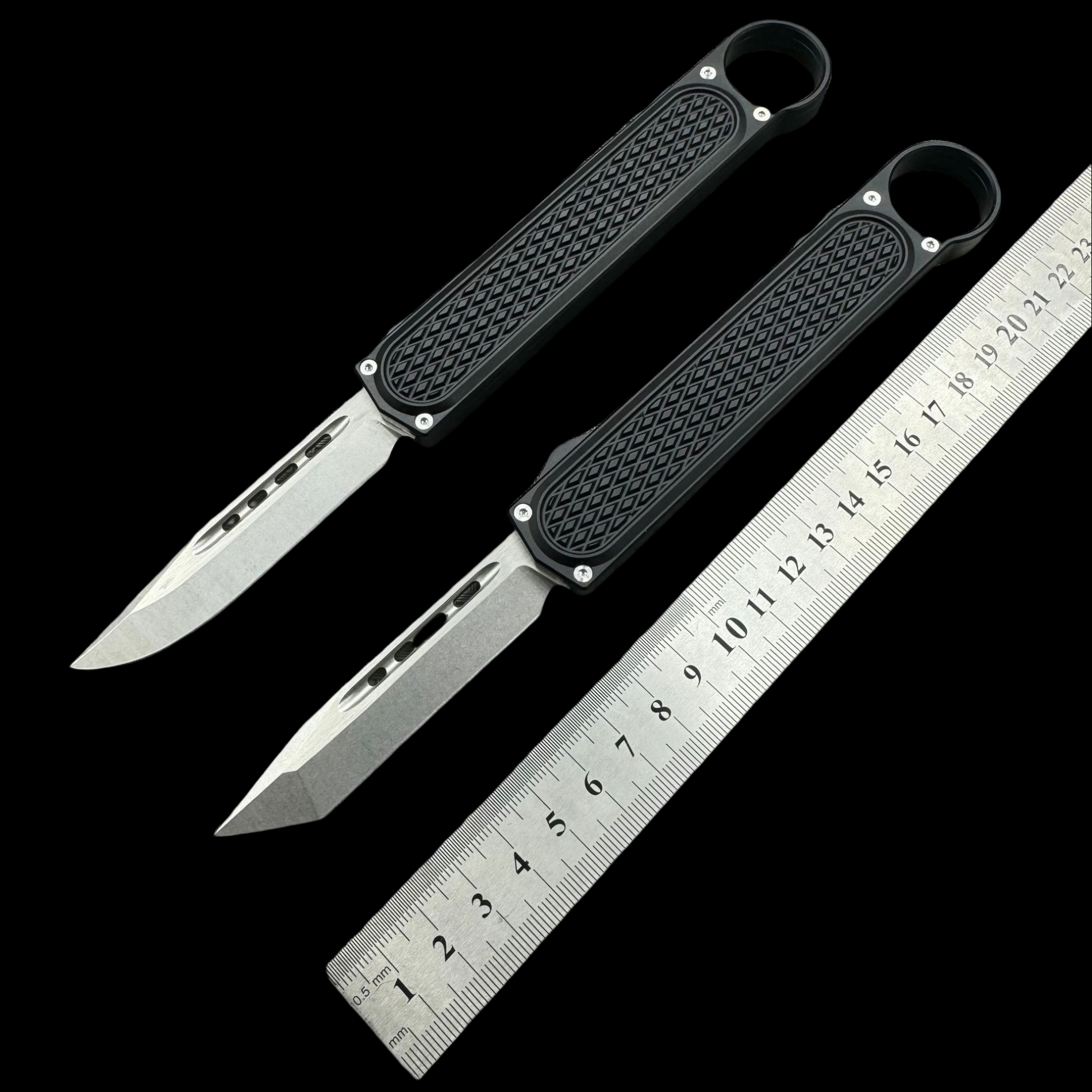 Double push button structure finger ring aluminum alloy handle OTF knife