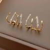 PANSHI Sterling Silver Post Cubic Zirconia Half Hoop Stud Earrings Looks Like 4 Gold Hoop Earrings for Women