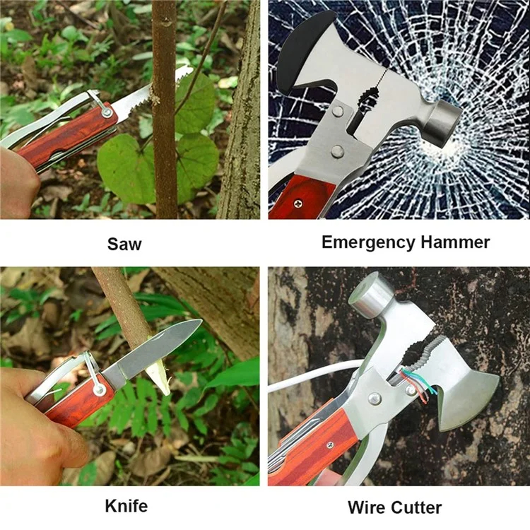 16 in 1 Multifunctional Axe Hammer Outdoor Emergency Safety Tool Saw Blade