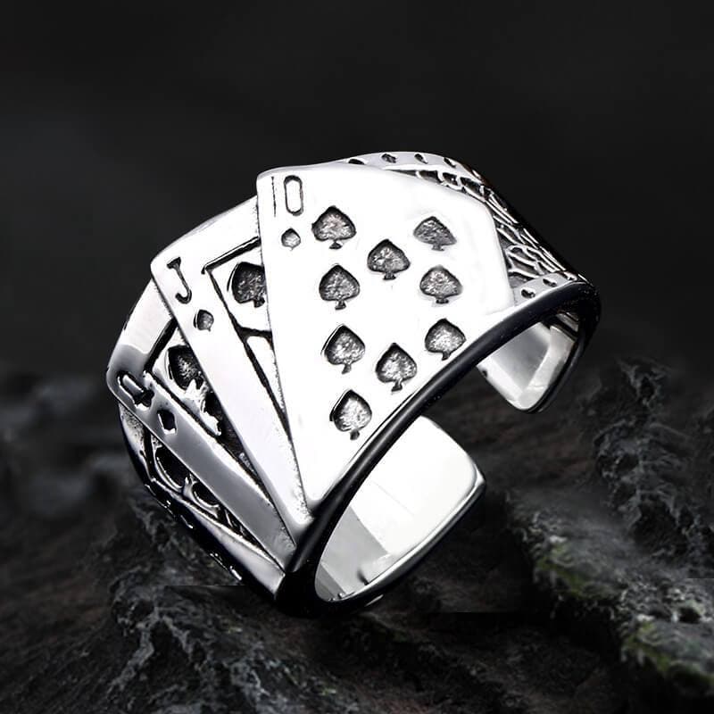 🔥Last Day Sale - 75% OFF🔥Straight Flush Poker Cards Stainless Steel Ring,BUY 2 FREE SHIPPING