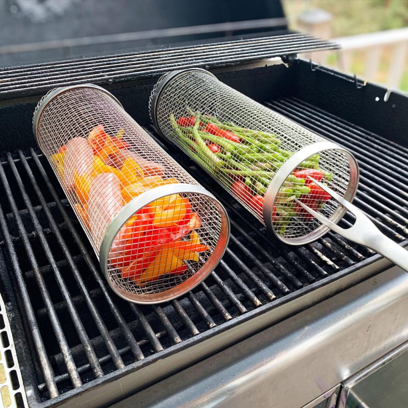 🥦Good helper for BBQ-🍳Rolling Grilling Basket