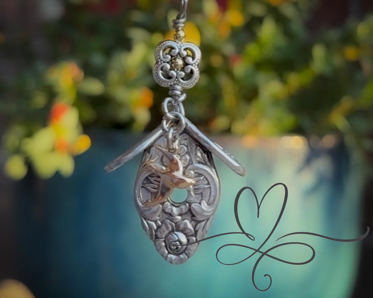 The 1948 “Plantation” Birdhouse Necklace or Purse Charm • Made From Authentic Silver-Plated, Vintage Silverware