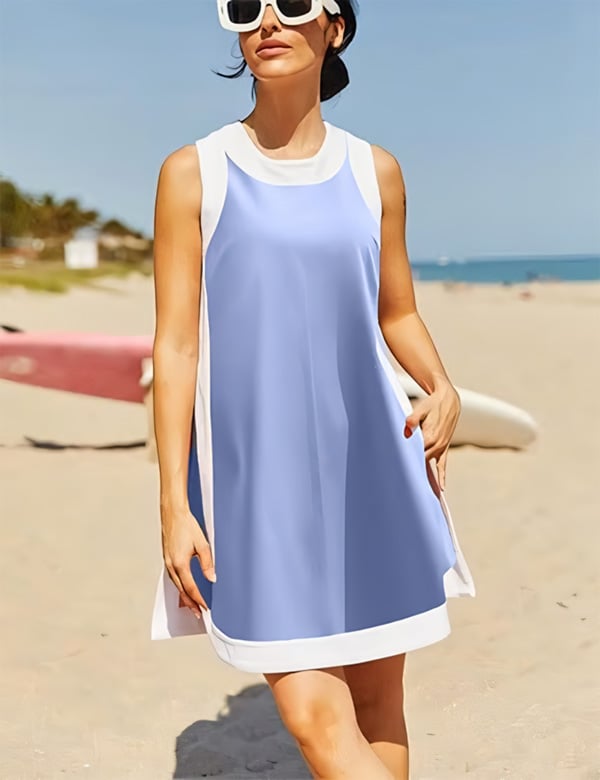Last Day Promotion 70% OFF - 🔥Women's 2-Piece Sets Color Block Crewneck Sleeveless Top + Skirt & Shorts w/ Pockets⚡Buy 2 Get Free Shipping