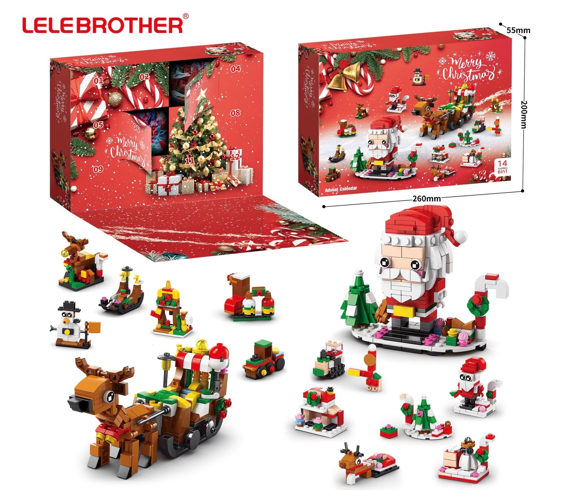 Christmas 2024 Building Blocks for 6-12 YearOlds -12 Day Countdown Calendar Gift Box - 6 in1 Christmas Tree Elk Santa Track Car BlocksBricks