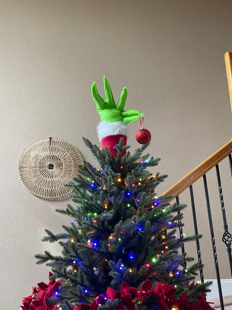 🎄Christmas Tree Topper - Grinch Hand Holding Christmas Ball