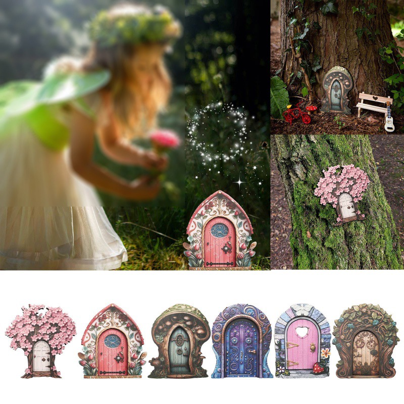 🔥Wooden garden fairy door decorations 🌹Garden creative fairy tale house home living room desktop micro landscape decorations