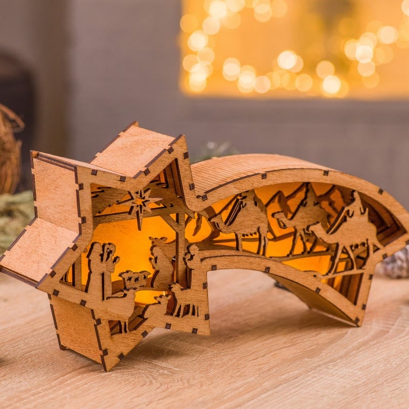 🎄EARLY CHRISTMAS SALE🎁✨LED Wooden Christmas Ornaments Nativity Scene Star Shaped Desk Lamp