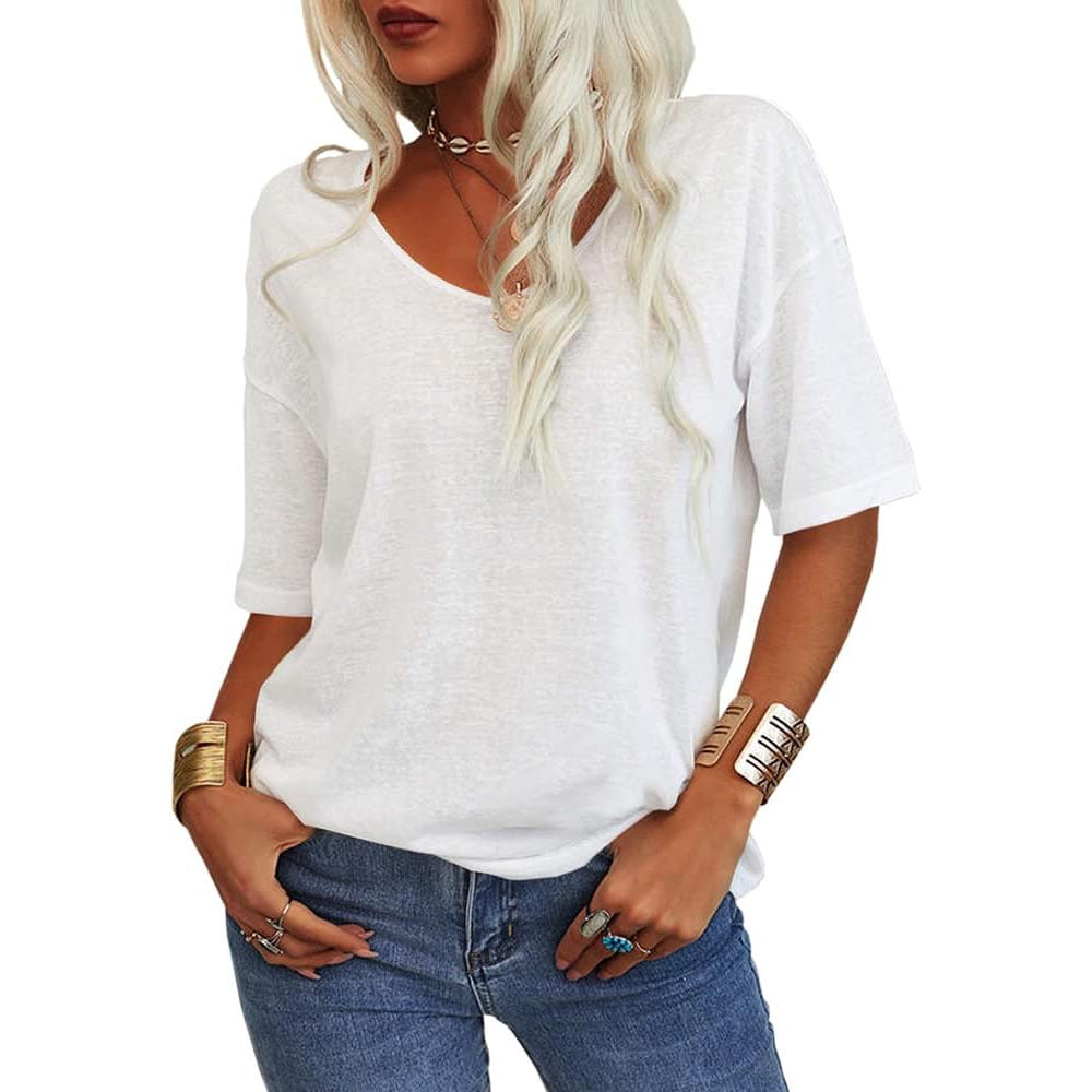 🔥Letzter Tag Verkauf 49% Rabatt 🎁Unifarbenes Damen-T-Shirt mit V-Ausschnitt