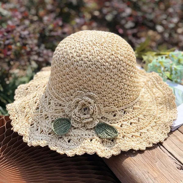 🔥Last Day Promotion 48% OFF-🎁-Elegant Crochet Straw Hat with Ruffle Detail