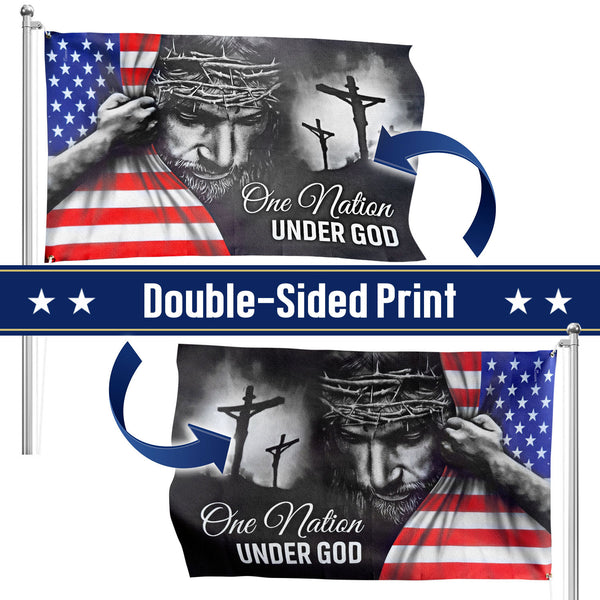🔴🔵⚪One Nation Under God Jesus Flag - Patriotic Grommet Flag Gift for Faithful Hearts & Home Decor