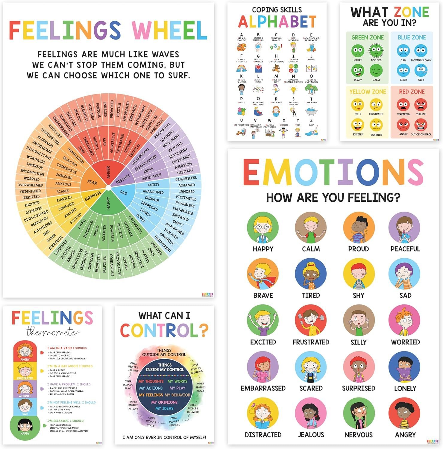 ⏰LAST DAY SALE 50% OFF💥12 Pcs Calming Corner Posters – Emotions Chart & Feelings Wheel