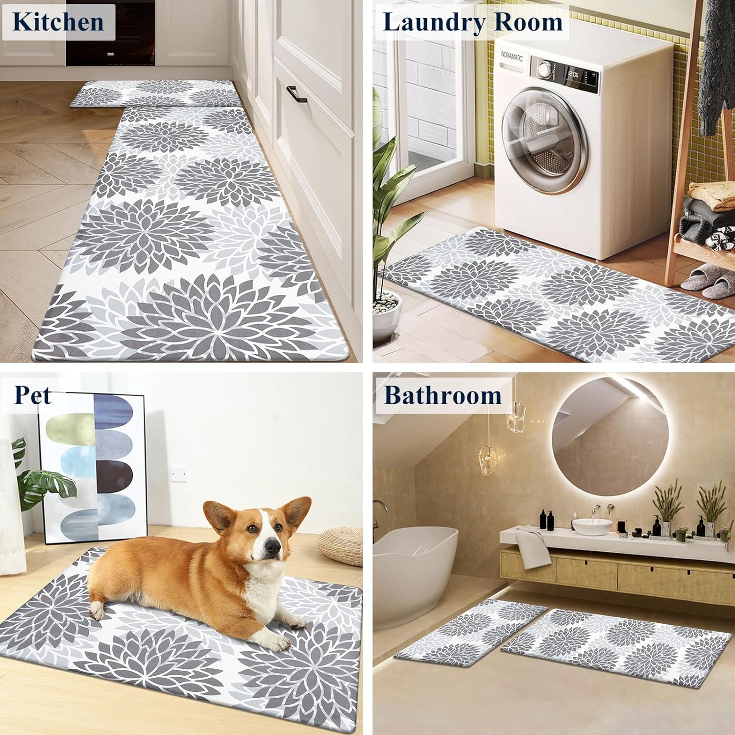 HEBE Anti Fatigue Kitchen Rug Sets 2 Piece Non Slip Kitchen Mats for Floor Cushioned Kitchen Rugs and Mats Waterproof Comfort Standing Mat Runner for Kitchen,Home Office,Sink,Laundry