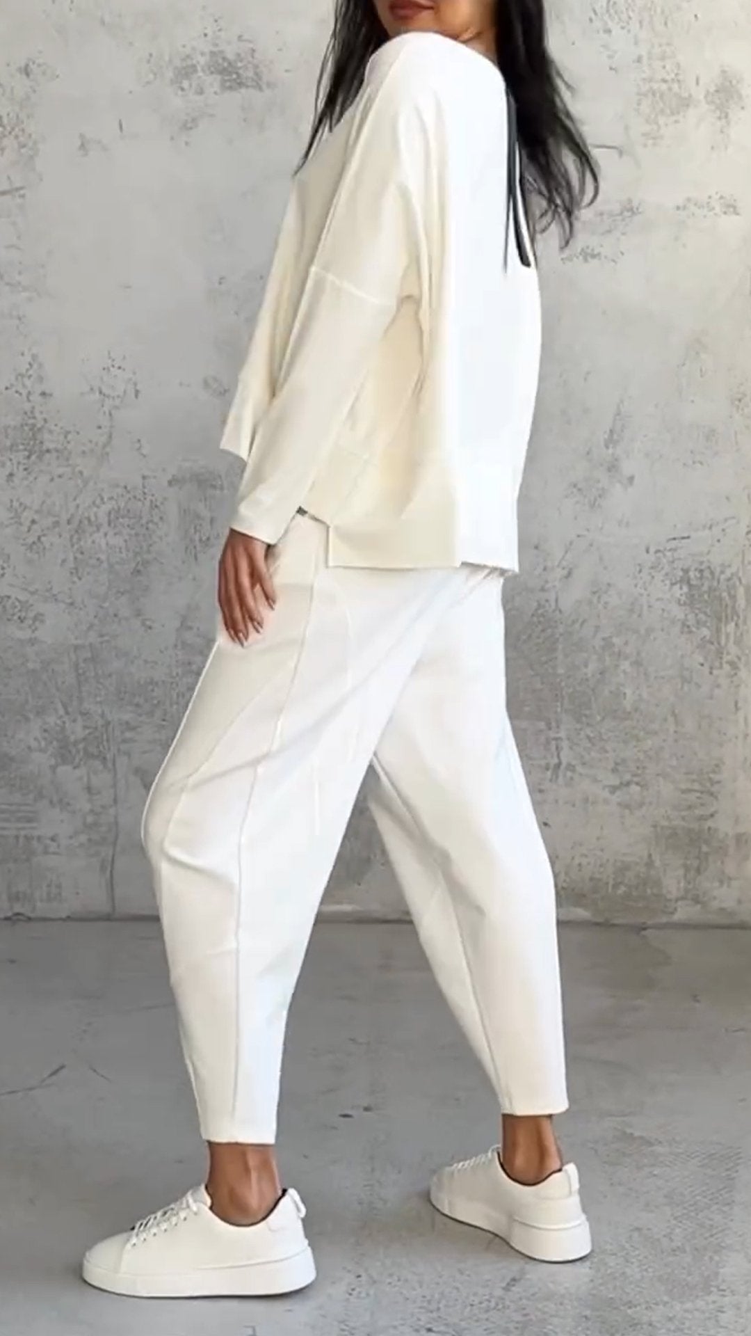 Women Plus Size Casual Round Neck Long Sleeve Two Piece Suit