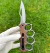 Motifs Knuckle Duster Wooden Handle Folding Knife Defense EDC