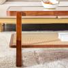 Mid Century Modern Coffee Table with Storage, 41.3 Inch Rectangle Wooden Accent Center Tables with Sliding PE Rattan Woven Door Panel and Solid Wood Legs, Suitable for Living Room, Apartment