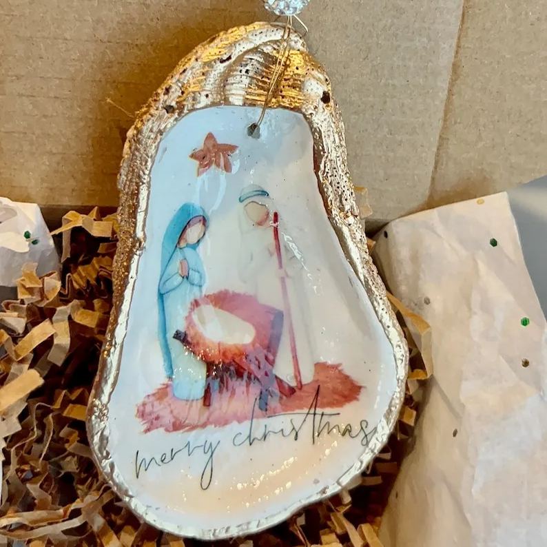 🎅2024 Christmas Gift--💙Handmade Oyster Shell Nativity Ornament