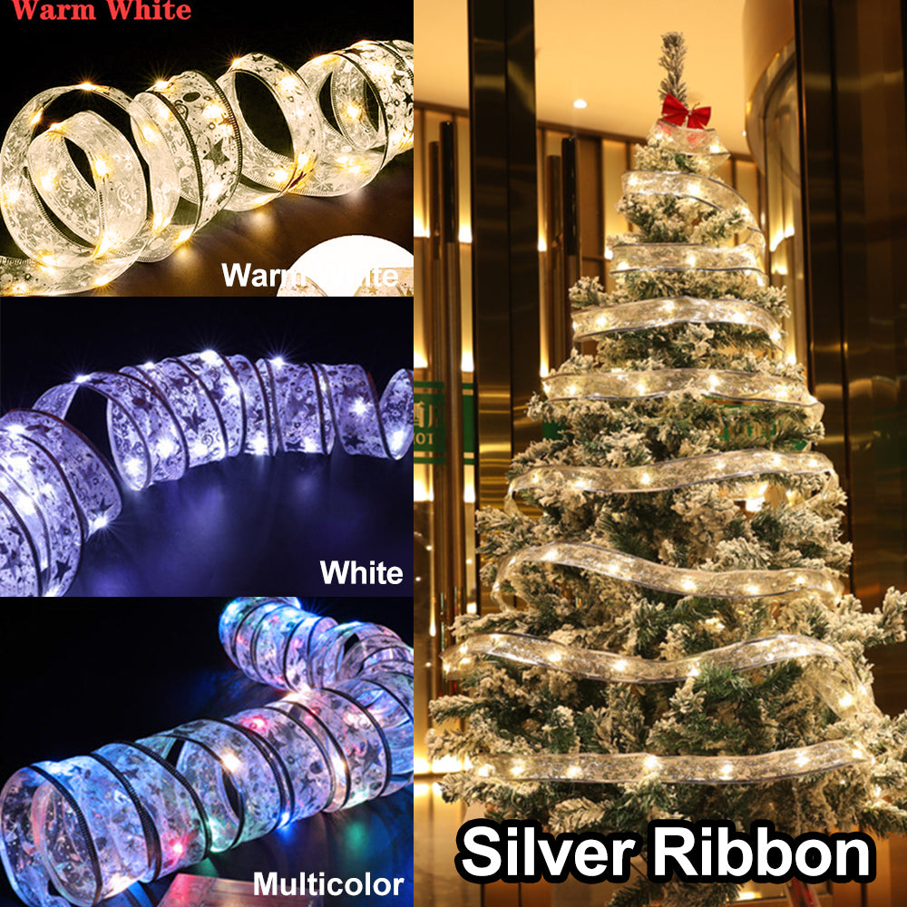 Christmas Tree LED Light Up Ribbon Bow Xmas Fairy String Lights Strip, Buy 4 Save 20%