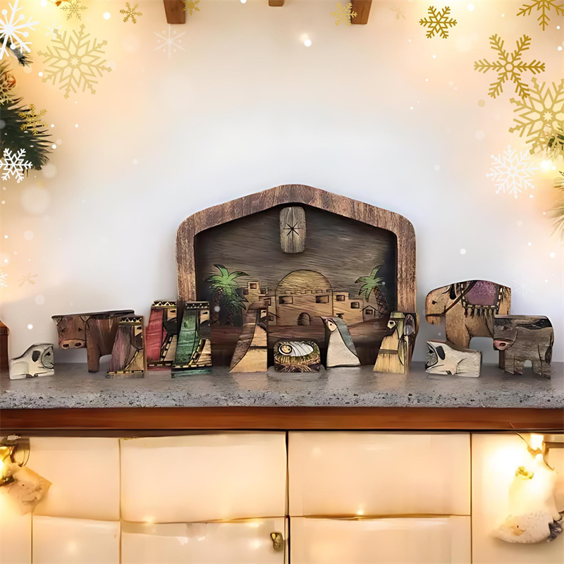 Handcrafted Wooden Nativity Scene Puzzle Set