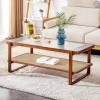 Mid Century Modern Coffee Table with Storage, 41.3 Inch Rectangle Wooden Accent Center Tables with Sliding PE Rattan Woven Door Panel and Solid Wood Legs, Suitable for Living Room, Apartment