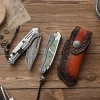 Handmade Damascus EDC Folding Knife | With Sheath for Outdoor Use
