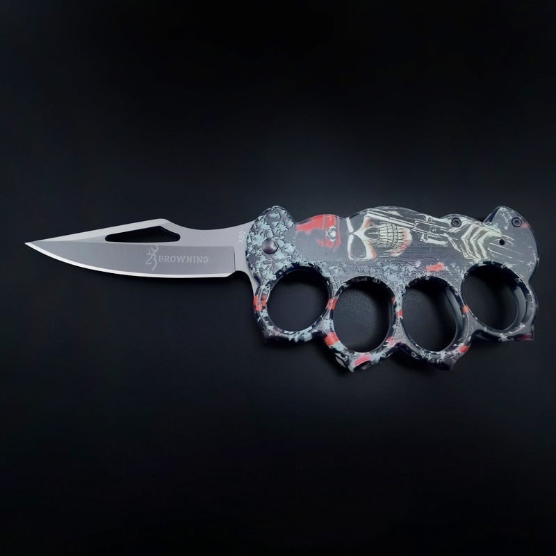 New Skull Printed Knuckle Folding Knife