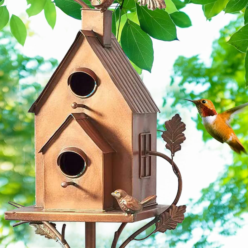 Handmade Metal Birdhouse Garden Stakes