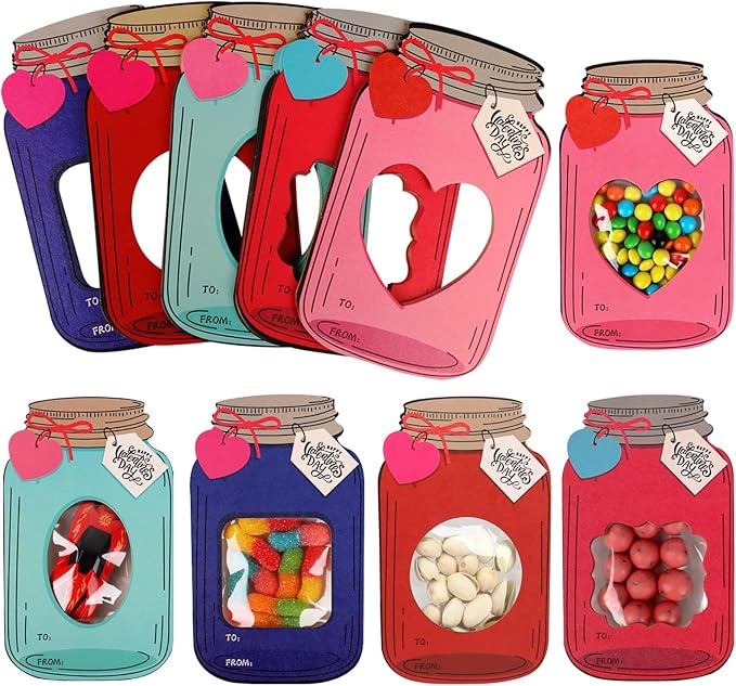 💖Mason Jar Happy Valentines Day Cards(50 PCS)🍬