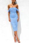 PRETTYGARDEN Women's Summer Off The Shoulder Ruched Bodycon Dresses Sleeveless Fitted Party Club Midi Dress