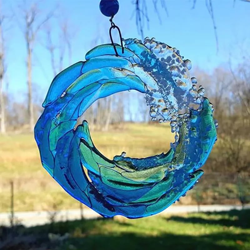 🔥Handmade Fused Glass Ocean Wave Suncatcher