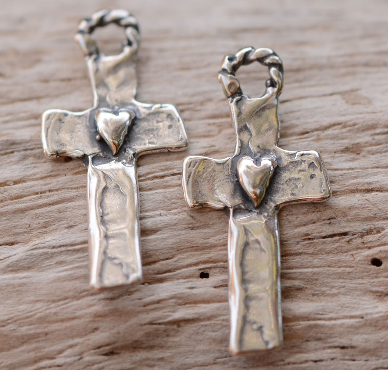 ✝️100% Handmade Cross with Heart in Sterling Silver