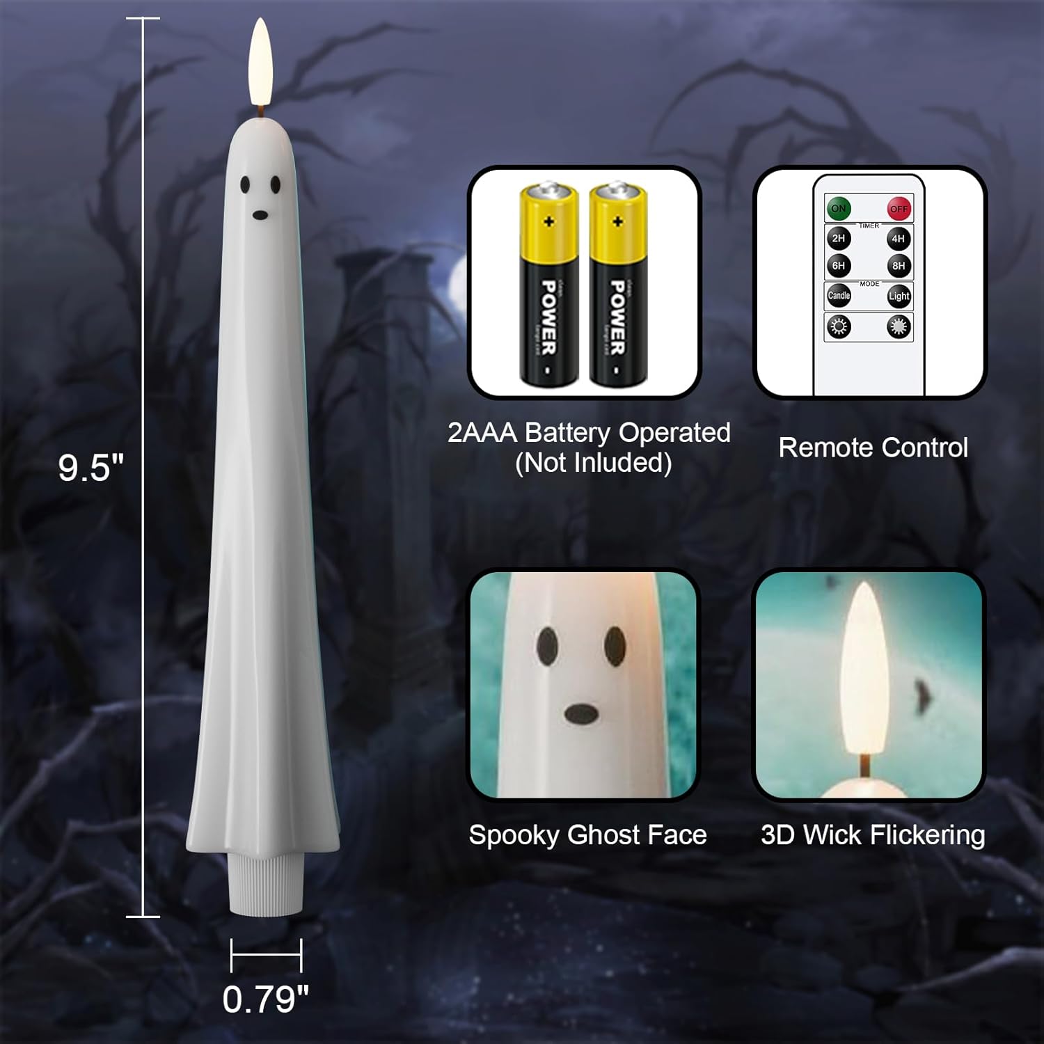 🔥Last Day Promotion 50% OFF🔥Ghost Flameless Taper Candles with Remote