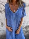 Women Cotton and Linen V-neck Midi Dress