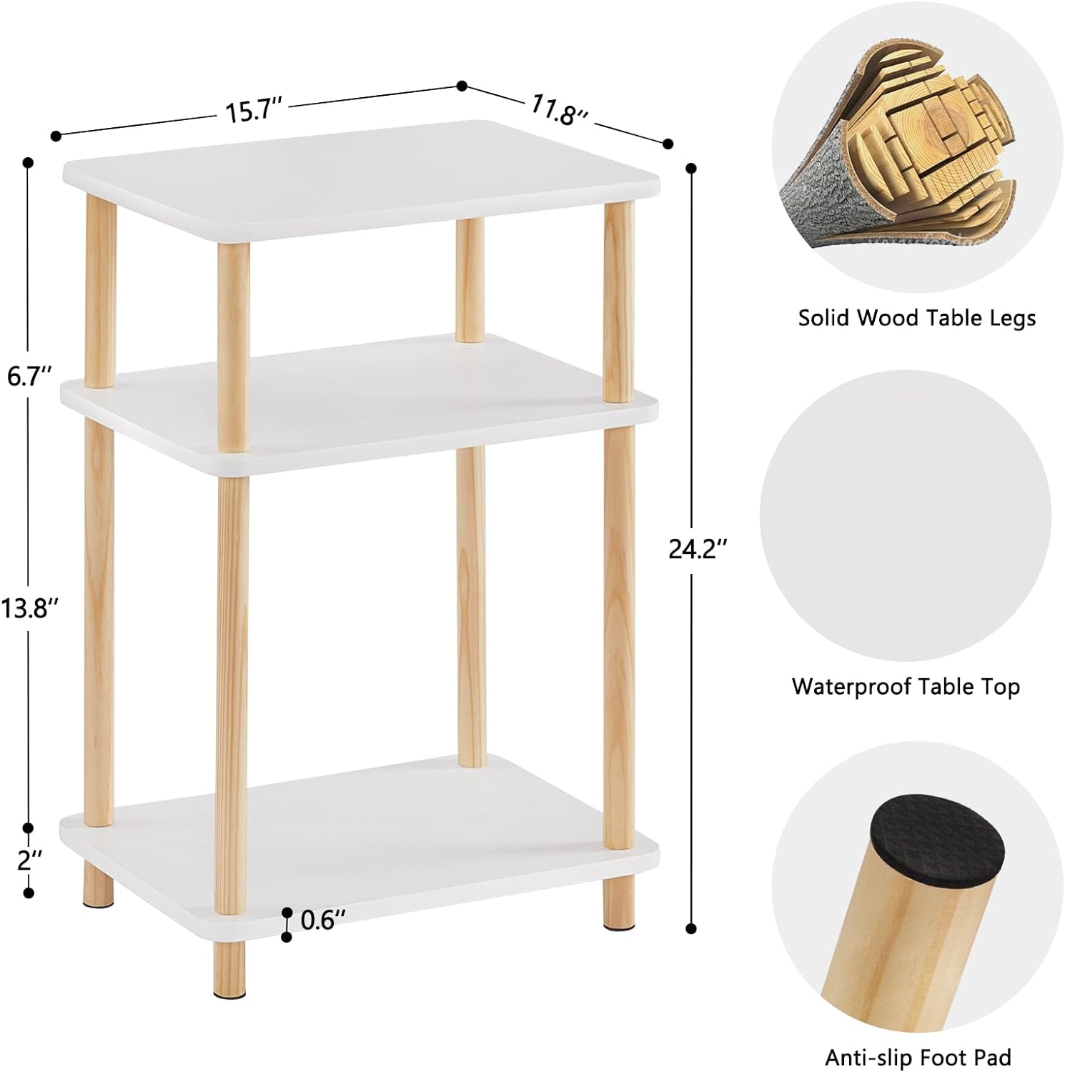 Apicizon 2 Tier End Table, Boho Side Table with Storage Shelf, Nightstand Bedside Table for Small Spaces, Bedroom, Living Room, Entryway, Farmhouse, Easy Assembly, Natural