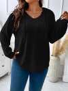 Women's Casual V-neck Hooded Long-sleeved Ribbed T-shirt
