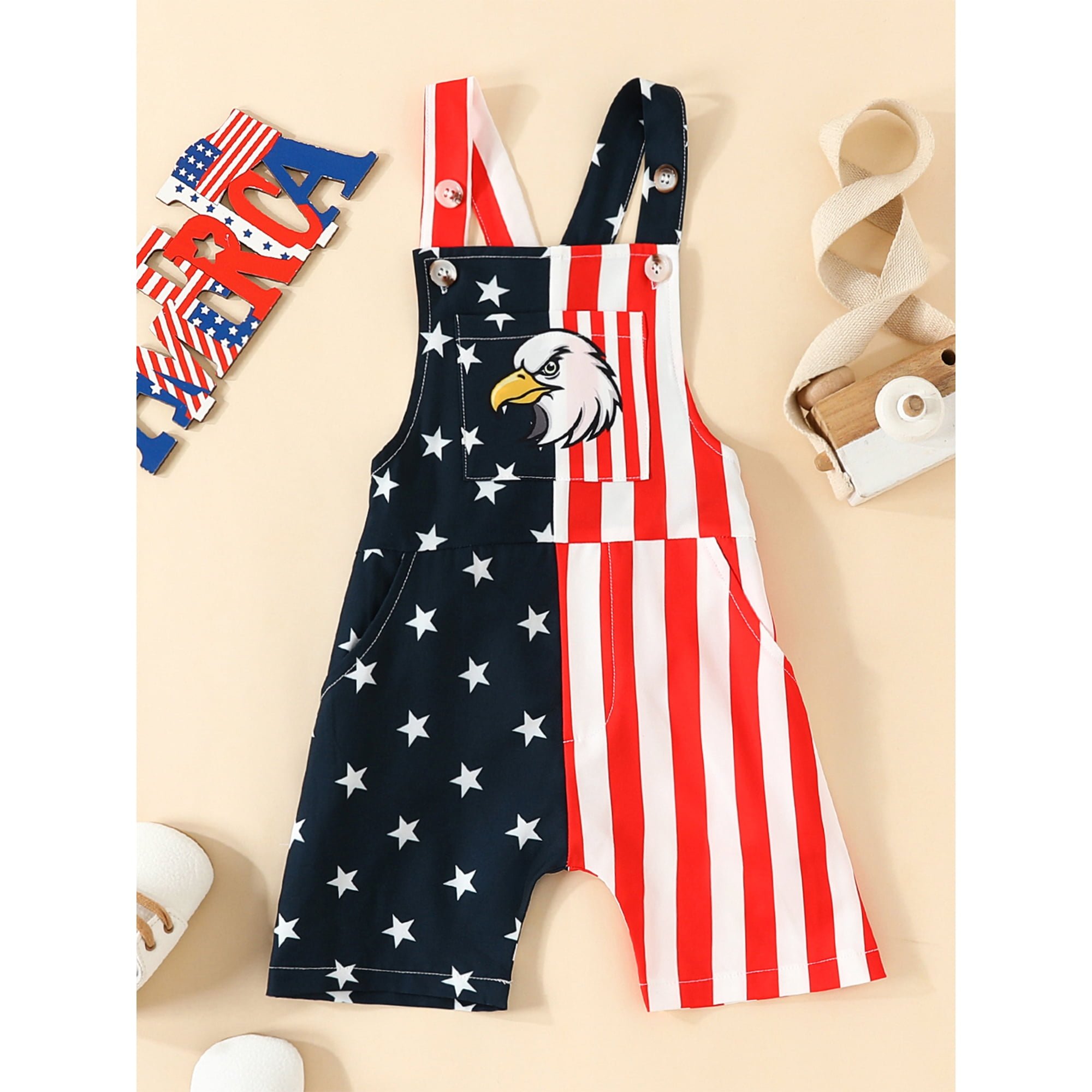 Children's Patriotic Eagle & Flag Print Romper
